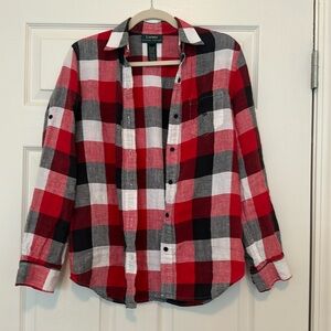Lauren Ralph Lauren women’s red plaid linen button down shirt
